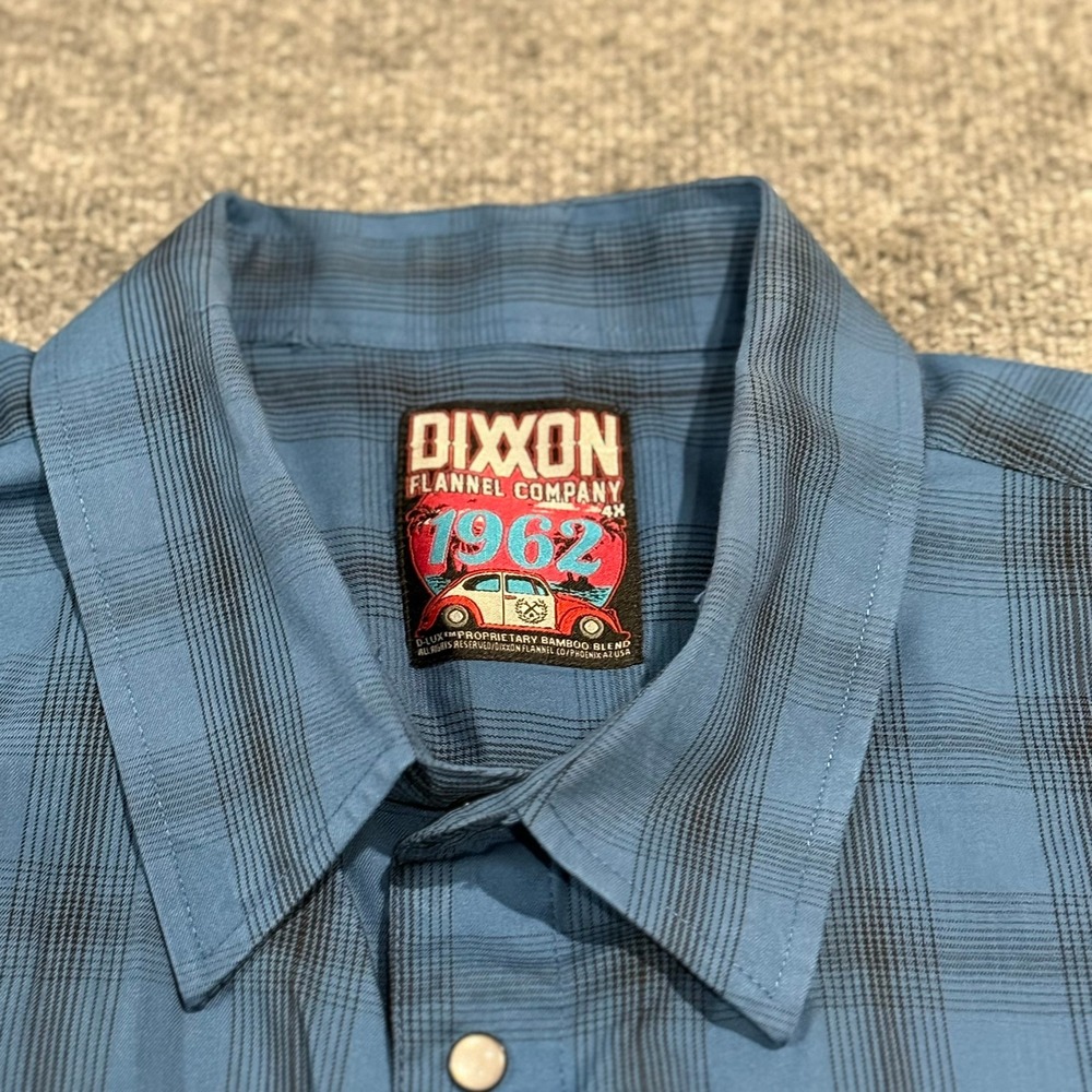 Dixxon Flannel Co 1962 VW Bug Bamboo Short Sleeve Pearl Snap Shirt Mens 4X Blue - Picture 3 of 11